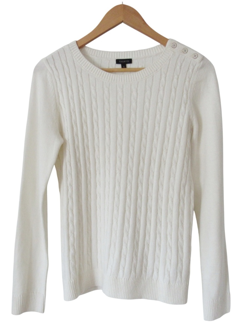 Talbots Cream Cable Knit Sweater Small Crewneck Pullover Classic Holiday Preppy